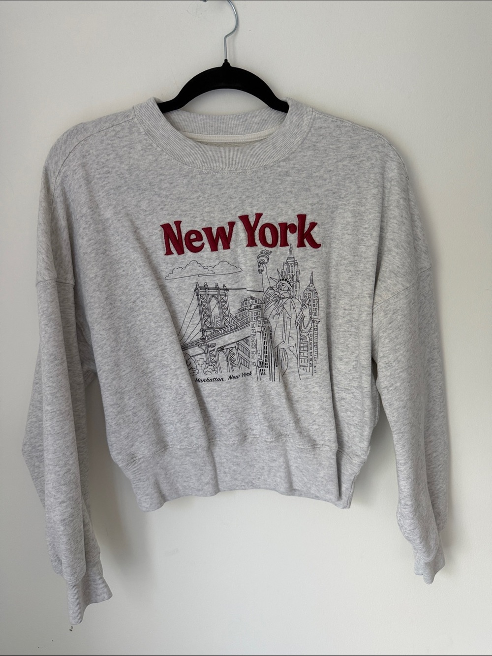 Abercrombie & Fitch Light Grey Crewneck with Red New York Script